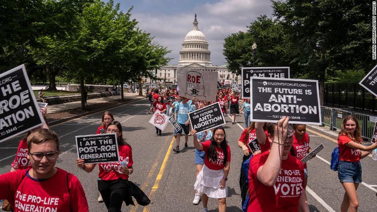 米首都ワシントンでデモを行う反中絶の活動家＝２４日/Nathan Howard/Getty Images