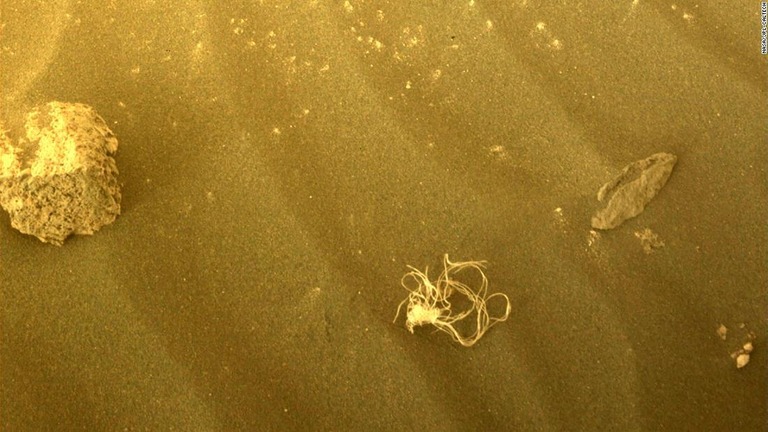 探査車「パーサビアランス」が火星の砂の上に落ちている奇妙なひも状の物体を撮影した/NASA/JPL-Caltech