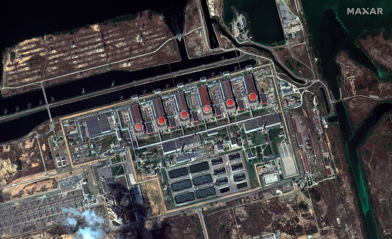 米マクサー・テクノロジーズが１９日に撮影したザポリージャ原発の衛星画像/Satellite image ©2022 Maxar Technologies/AP