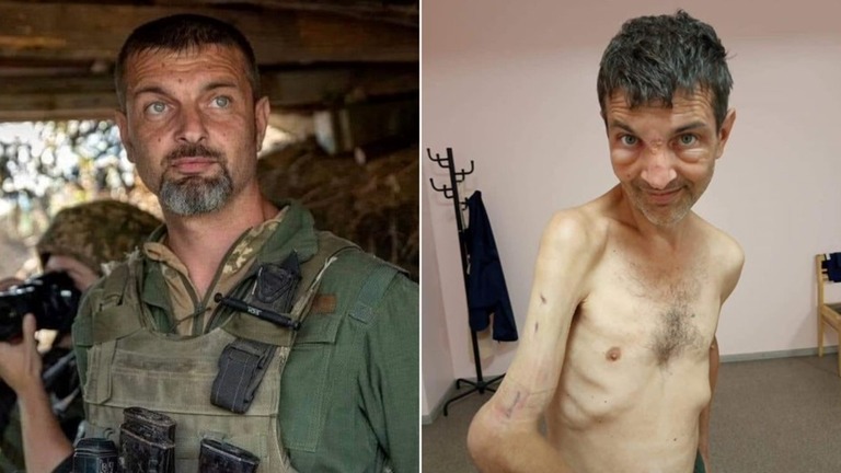ウクライナ国防省が、ロシアの捕虜になる前後の自軍兵士だとする画像を公開した/Ukrainian Military