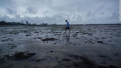 高潮が発生した後の湾＝２８日、米フロリダ州中西部タンパ湾