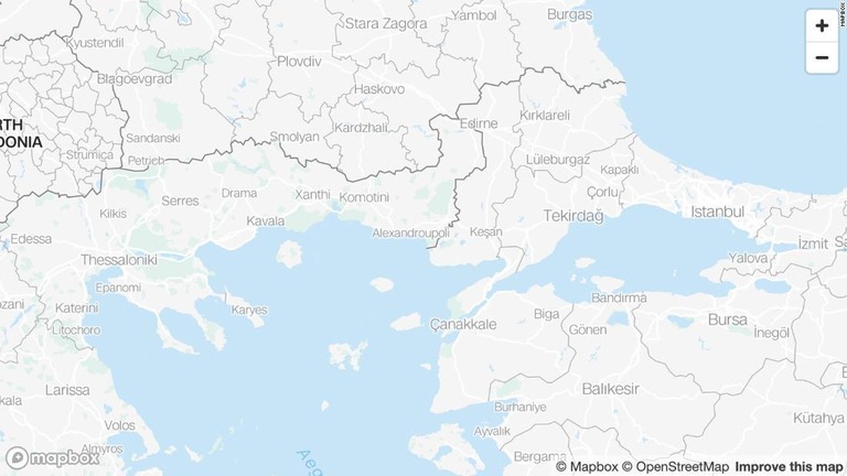 ギリシャとトルコの国境地帯で、９２人の難民が着衣のない状態で発見された/Mapbox