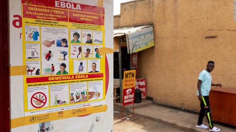 エボラ出血熱の流行抑止を訴えるポスター＝ウクライナ・ムベンデ県/Luke Dray/Getty Images