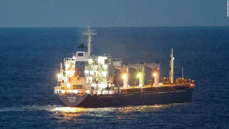 ウクライナ産の穀物を積んだ貨物船＝８月、トルコ・イスタンブールの沖合/Yoruk Isik/Reuters