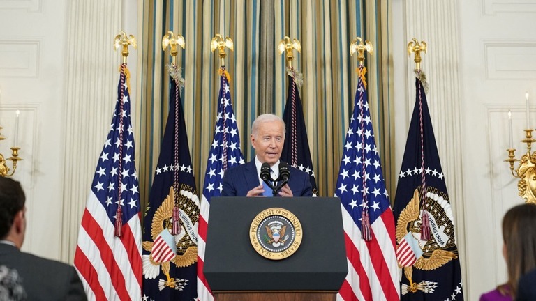 バイデン米大統領は国民の不満を理解していると語った＝米ホワイトハウスのステート・ダイニングルーム/Mandel Ngan/AFP/Getty Images