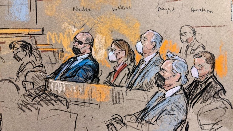 米議事堂襲撃事件の裁判で、極右集団オースキーパーズのトップらに有罪評決が下った/Sketch by Bill Hennessy