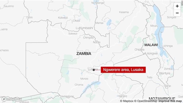 ザンビアの首都ルサカ近郊で、エチオピア国籍と思われる男性２７人の遺体が見つかった/MapBox
