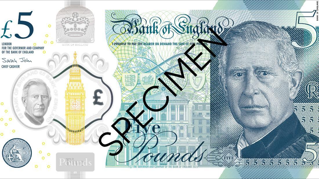 英チャールズ国王の肖像が描かれた５ポンドの紙幣/Bank of England
