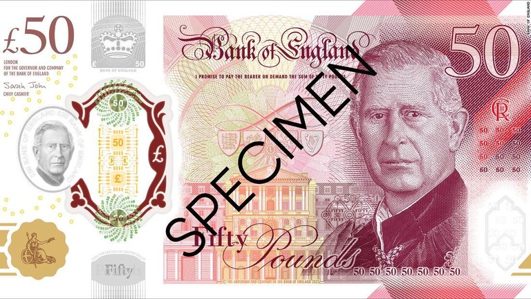 英チャールズ国王の肖像が描かれた５０ポンドの紙幣/Bank of England