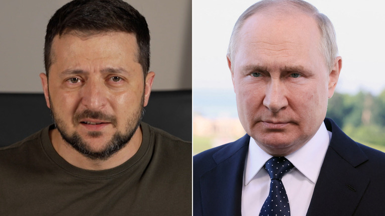ゼレンスキー氏（左）とロシアのプーチン大統領/CNN