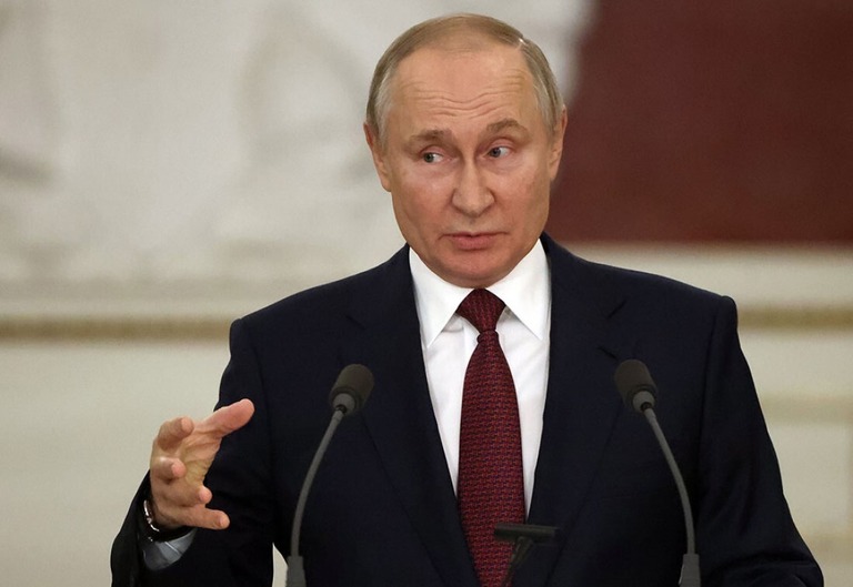 国家評議会の会合に出席後、取材に応じるロシアのプーチン大統領＝２２日、ロシア・モスクワ/Contributor/Getty Images
