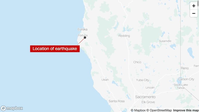 カリフォルニア州北部で再び大きな地震が発生＝１日
/Mapbox