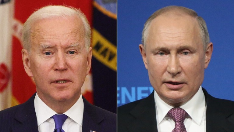 バイデン氏（左）はロシアのプーチン大統領（右）が停戦を指示したことに懐疑的な見方をしめした/Getty Images