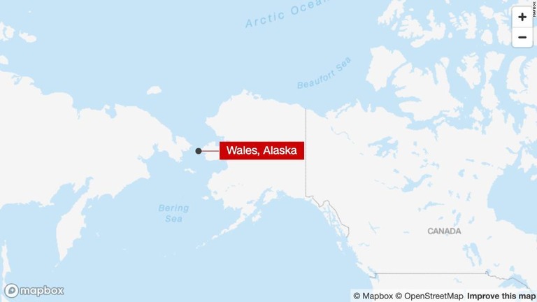 ホッキョクグマが出没した米アラスカ州西部のウェールズ/Mapbox