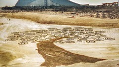 ドバイの海岸に描く巨大な砂絵　ギネス記録のアーティスト