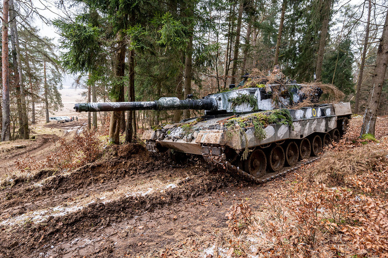 昨年のドイツでの軍事演習に参加したポーランド軍保有のレオパルト２/Armin Weigel/picture-alliance/dpa/AP