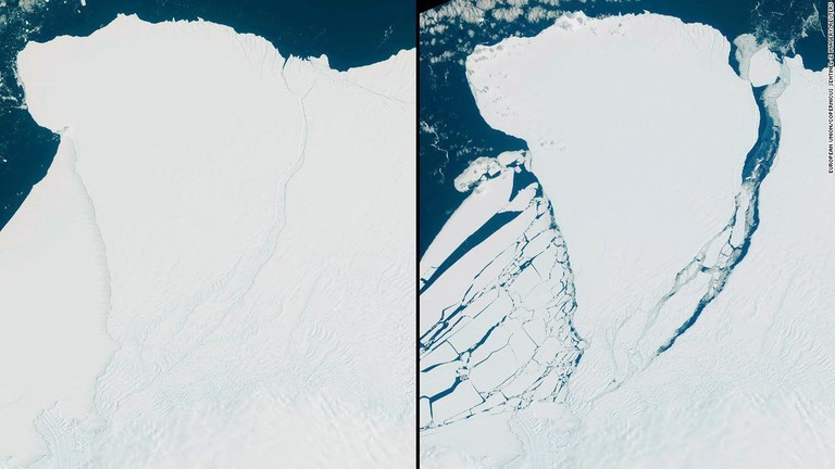 ブラント棚氷から巨大な氷山が分離した＝２４日、南極大陸コーツランド/European Union/Copernicus Sentinel-2 Imagery/Reuters