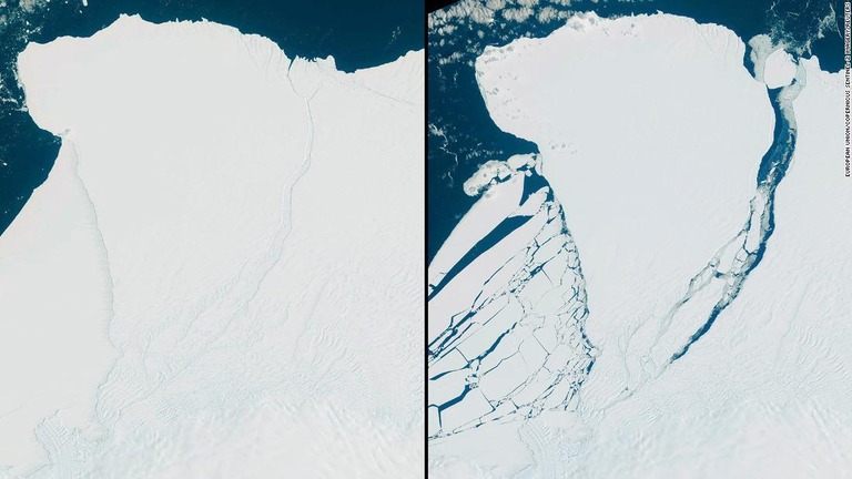 ブラント棚氷から巨大な氷山が分離した＝２４日、南極大陸コーツランド/European Union/Copernicus Sentinel-2 Imagery/Reuters