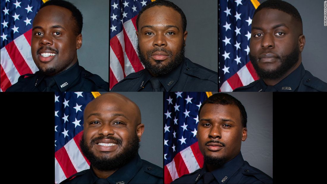 起訴されたメンフィス警察の警官5人/Ariel Cobbert for CNN