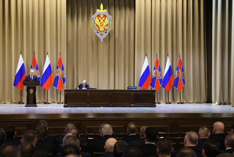 プーチン氏はウクライナの併合４州での保安機関設置が「重要」であると述べた/Gavriil Grigorov/Sputnik/AFP/Getty Images