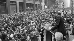 ベラフォンテさんが演説する公民権集会＝１９６０年、米ニューヨーク