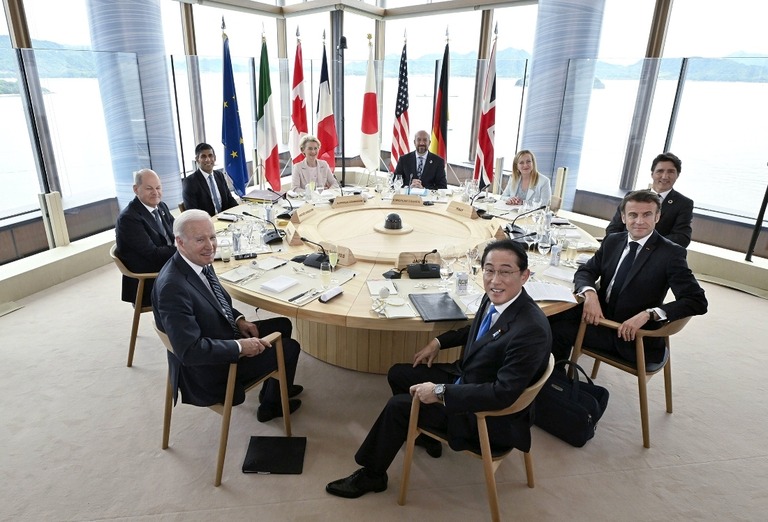 Ｇ７広島サミットに参加する各国首脳＝１９日/Kyodo News/Getty Images
