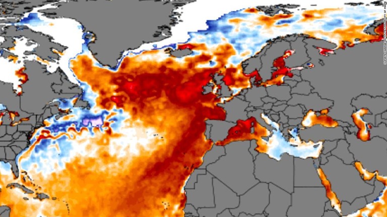 北大西洋での大幅な海面温度上昇を示した今月１８日時点の地図/Climate Change Institute/University of Maine