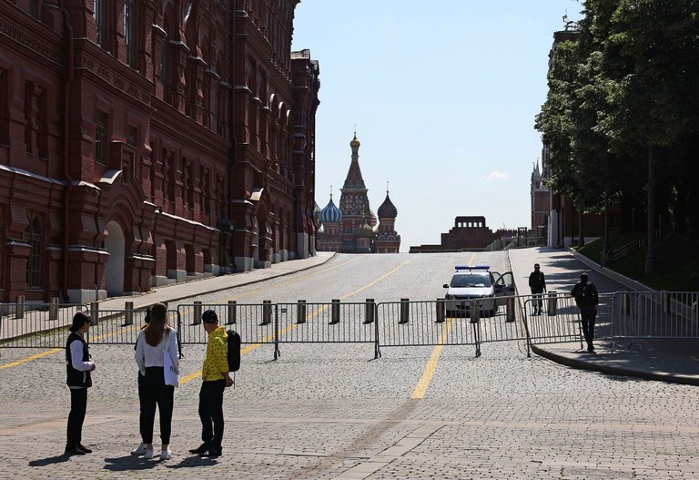 ２４日に引き続き、２５日も封鎖されていたモスクワの赤の広場/Evgenia Novozhenina/Reuters