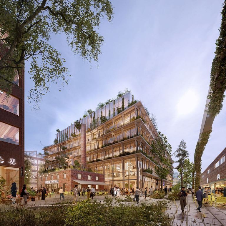 計画を手掛ける不動産開発業者は「世界最大規模の木造建築プロジェクト」だと説明する/Courtesy Atrium Ljungberg
