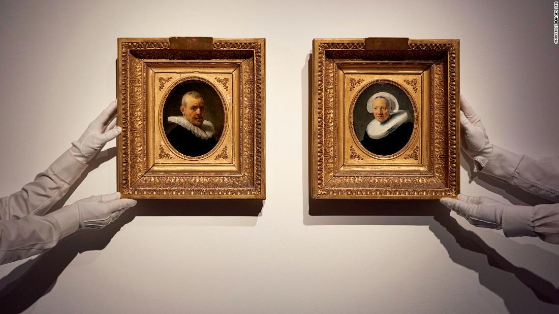 これまで知られていなかったレンブラントの肖像画１組が、２０億円で落札された