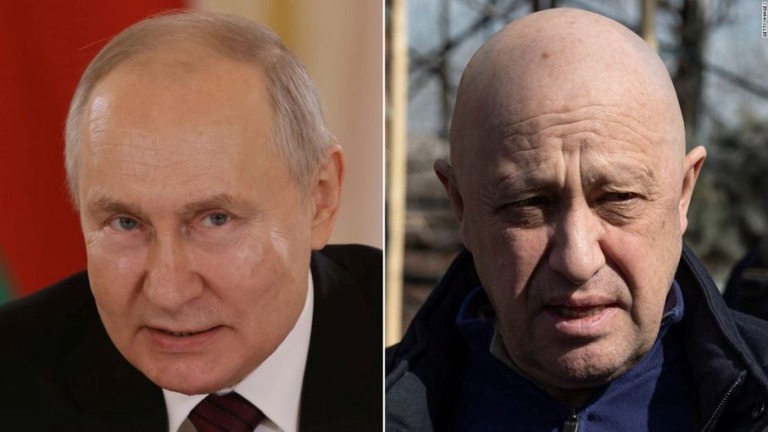 ロシアのプーチン大統領（左）と傭兵集団ワグネルを率いるプリゴジン氏/AP/Getty Images
