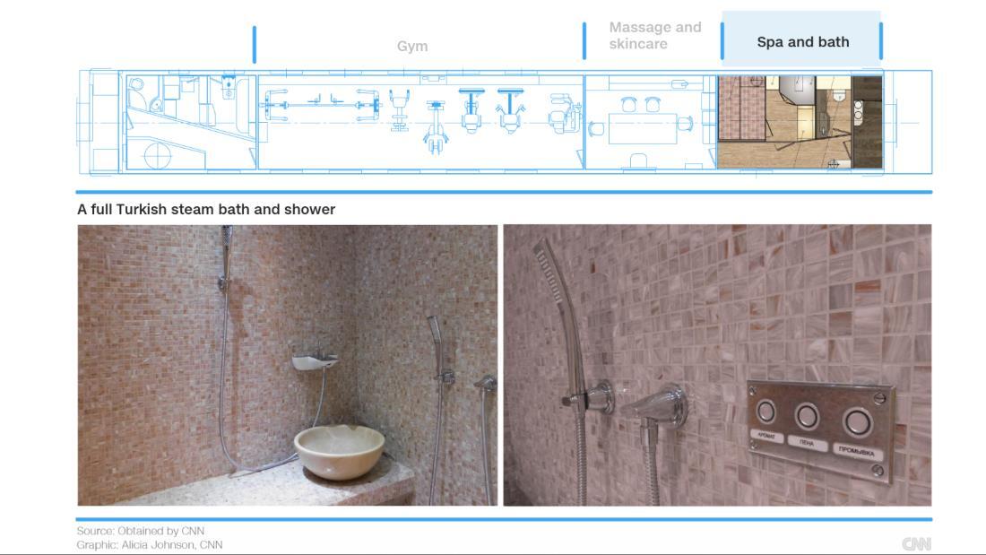 トルコ式蒸し風呂とシャワー完備のタイル張りバスルーム/obtained by CNN