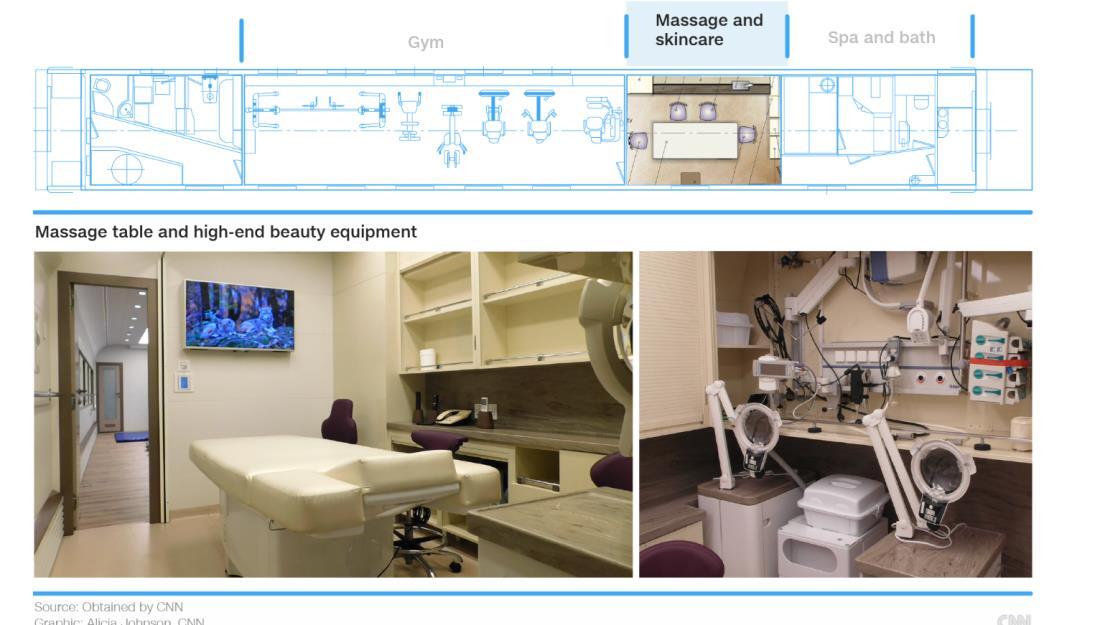 マッサージ施術台や最新の美容機器も導入されている/The Dossier Center/obtained by CNN