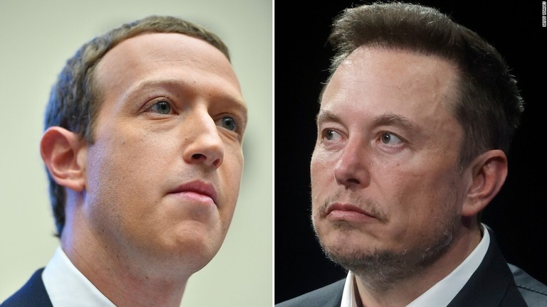 米メタのマーク・ザッカーバーグ最高経営責任者（左）とＳＮＳのＸ（旧ツイッター）を経営するイーロン・マスク氏/Getty Images