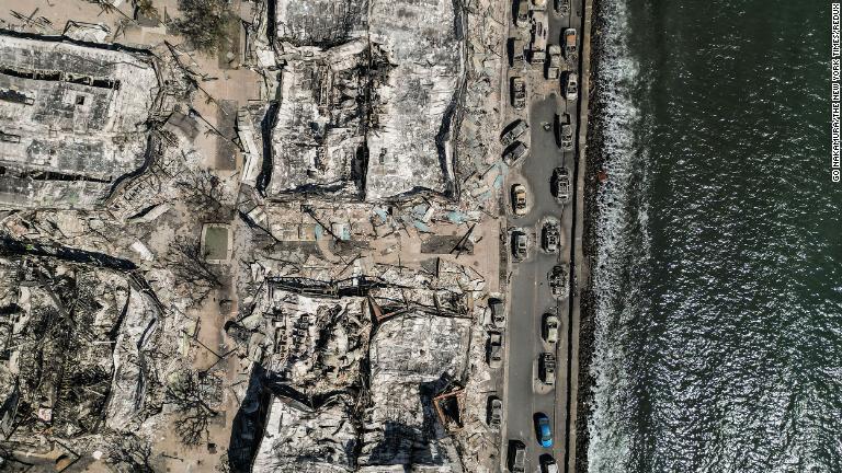 焼け落ちた建物や車両を捉えたラハイナの空撮画像＝８月１１日/Go Nakamura/The New York Times/Redux
