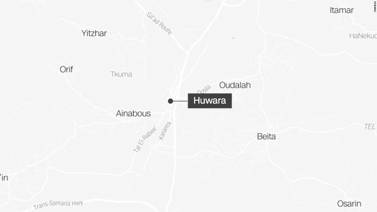 ヨルダン川西岸の町フワラでイスラエルの民間人２人が殺害された/Mapbox