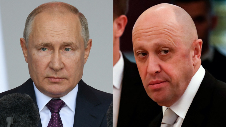 ロシアのプーチン大統領（左）がプリゴジン氏（右）に哀悼の意を表した/Getty Images