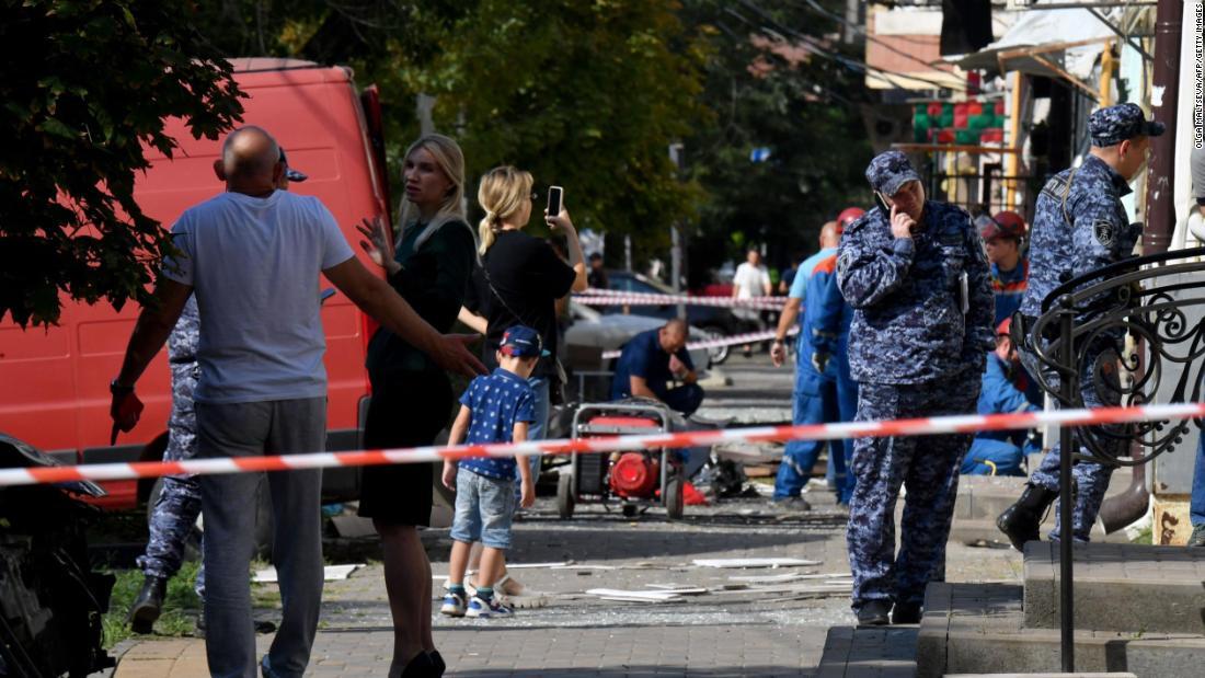 ドローンが迎撃されたロストフナドヌー中心部の現場付近=7日/OLGA MALTSEVA/AFP/Getty Images