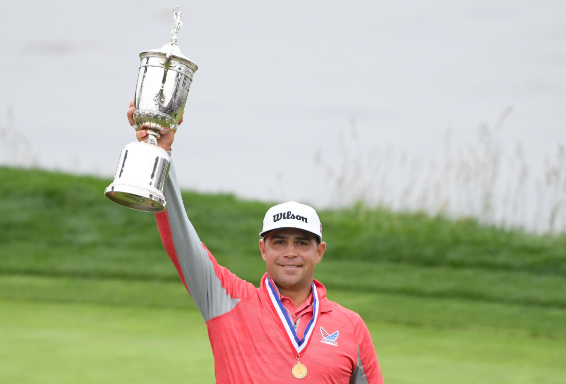2019年の全米オープン優勝を果たしたウッドランド選手=米カリフォルニア州ペブルビーチ/Harry How/Getty Images