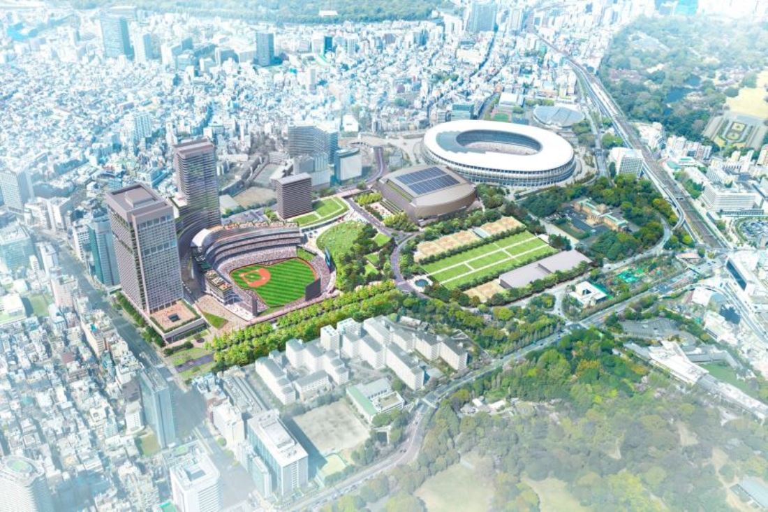 再開発後の神宮外苑の予想図。事業計画の完了は２０３６年に設定されている