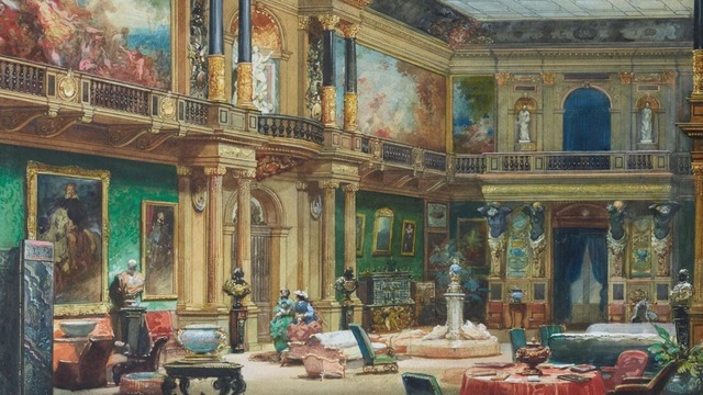 ジェームス・マイエール・ド・ロチルドが建てた屋敷を描いた水彩画。競売に出品される作品の多くはこれまで、この屋敷に展示されていた