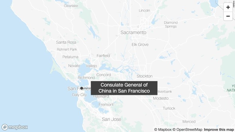 米カリフォルニア州サンフランシスコの中国総領事館に車が突入した/Mapbox