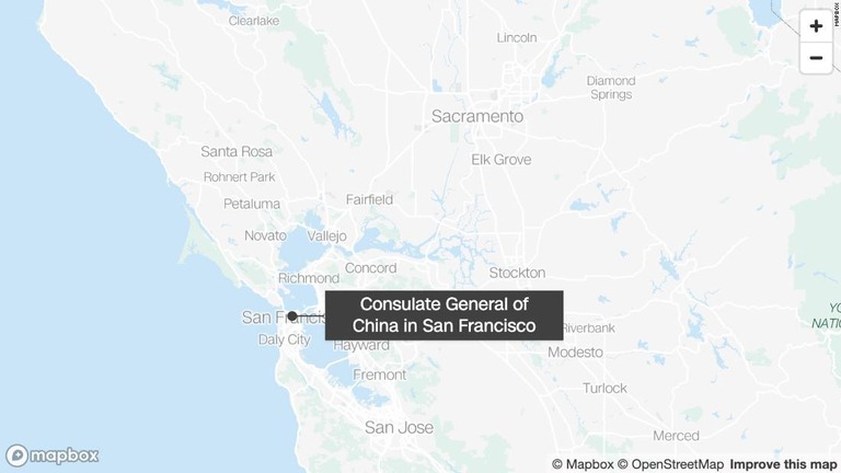 米カリフォルニア州サンフランシスコの中国総領事館に車が突入した/Mapbox