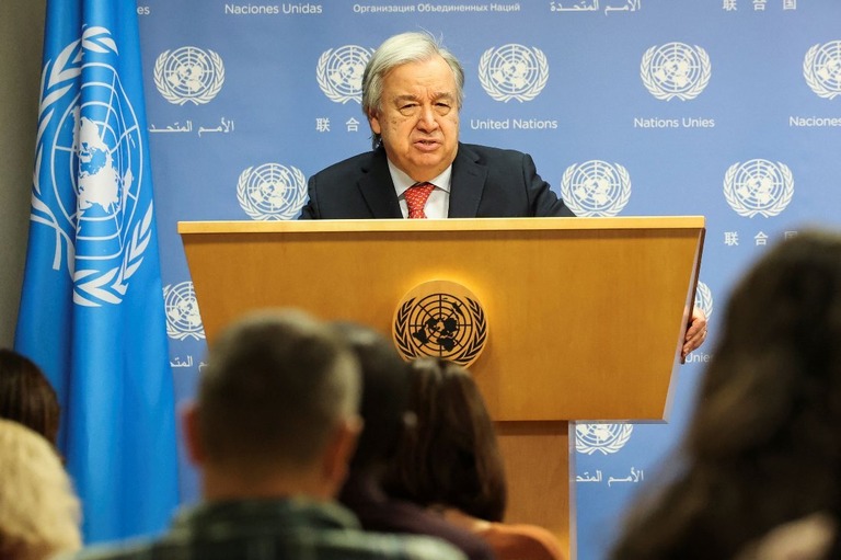 国連のアントニオ・グテーレス事務総長＝６日、米ニューヨーク市/Caitlin Ochs/Reuters