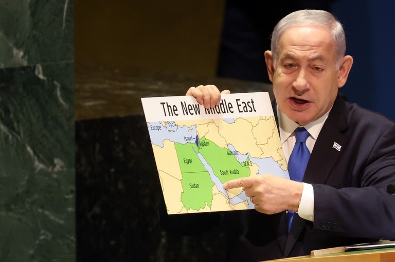 国連総会で演説するイスラエルのネタニヤフ首相＝９月、米ニューヨーク市/Spencer Platt/Getty Images/FILE
