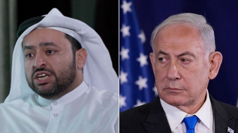 カタールのフライフィ外務担当国務相（左）とイスラエルのネタニヤフ首相/CNN/Getty Images