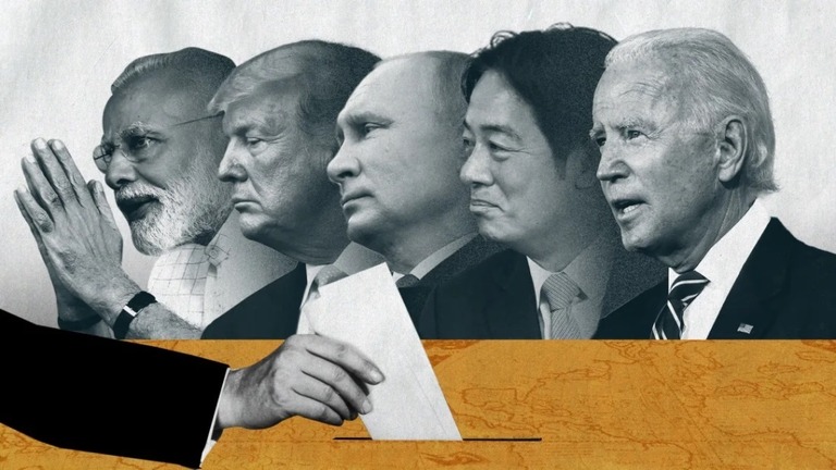 ２０２４年は世界の趨勢を左右しかねない重要な選挙が多くの国々で実施される/Illustration by Leah Abucayan/CNN/Getty