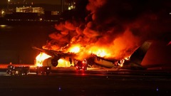 日航機、地震救援の海保機と衝突し炎上　海保機の５人死亡　羽田空港
