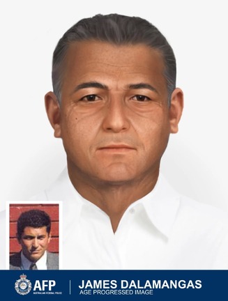 現在の容疑者の顔を推測した手配写真/Australian Federal Police