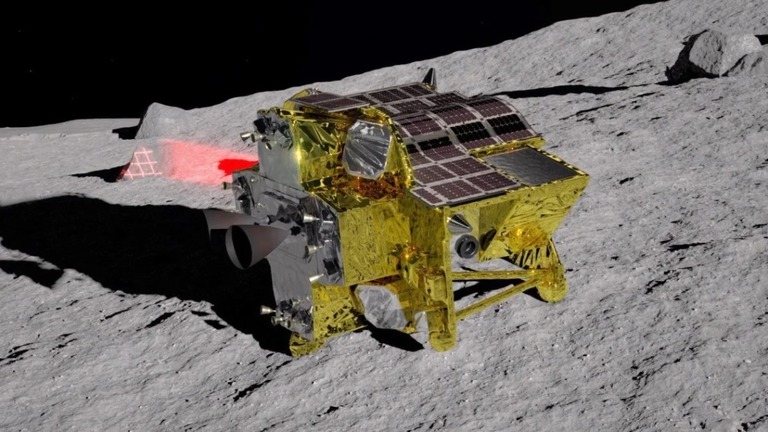 日本の探査機「ＳＬＩＭ」が月面に着陸した様子を描いたイメージ図/JAXA